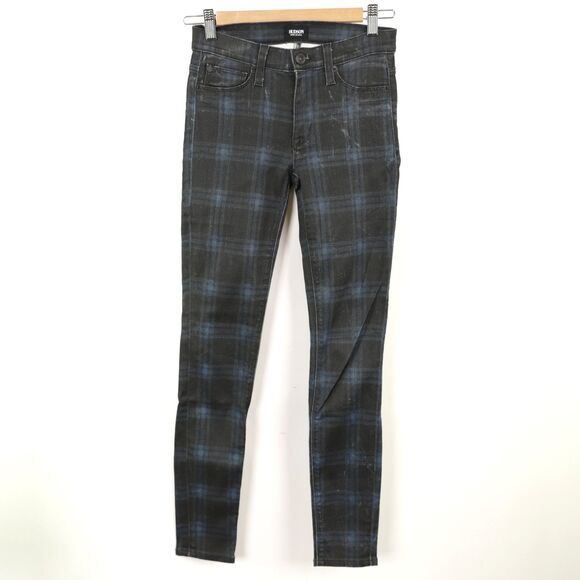 Hudson Nico Mid-Rise Super Skinny Plaid Jeans 24 - Picture 3 of 10